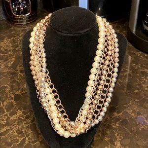 Premier Design pearls, gold, silver chain 6 strand intertwined necklace.  NWOT